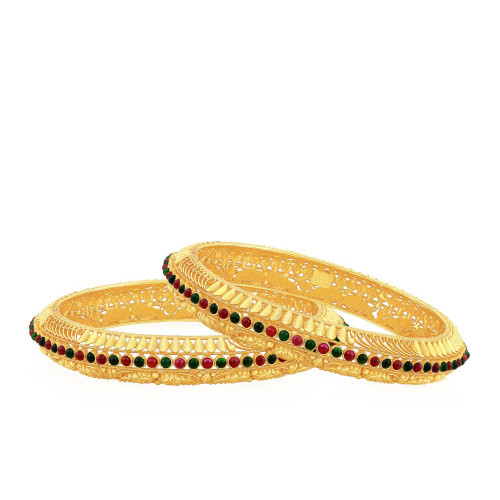 Divine 22 KT Gold Studded Oval Bangle Set BSBLRAAAAAYKTQ