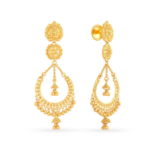 Malabar 22 KT Gold Studded Dangle Earring ERCOVM0099