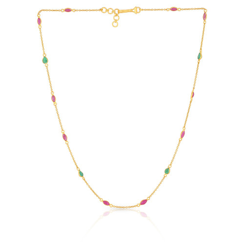 Precia Gemstone Studded Semi Long Gold Necklace HBDAAAABLLAF