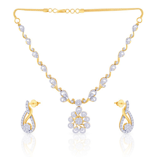 Mine Diamond Studded Semi Long Gold Necklace Set JIN06JIE53