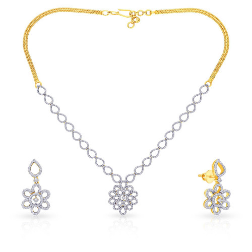 Mine Diamond Studded Semi Long Gold Necklace Set JINBJV013N