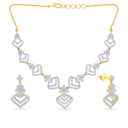 Mine Diamond Studded Semi Long Gold Necklace Set NBE1158