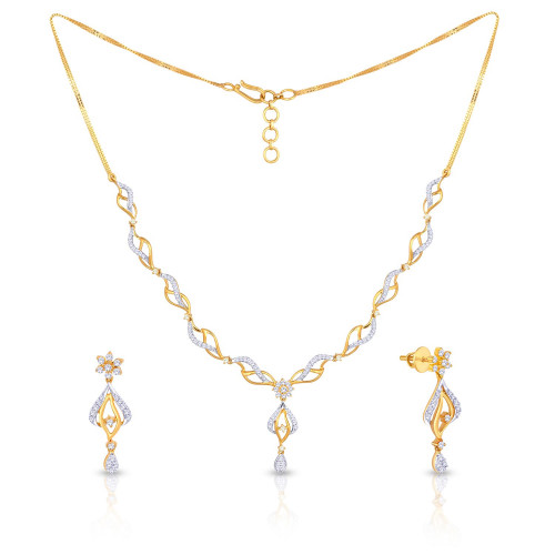 Mine Diamond Studded Semi Long Gold Necklace Set NE65132619
