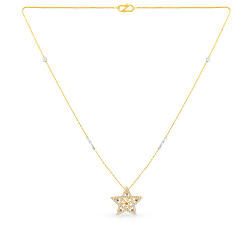 Malabar 22 KT Two Tone Gold Studded Semi Long Necklace NKDZSUG0006