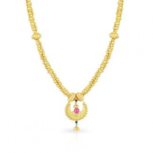 Malabar 22 KT Gold Studded Semi Long Necklace NNKTH036