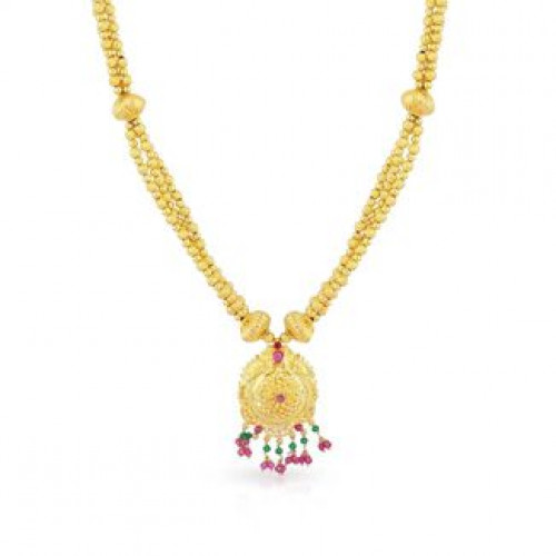 Malabar 22 KT Gold Studded Semi Long Necklace NNKTH042