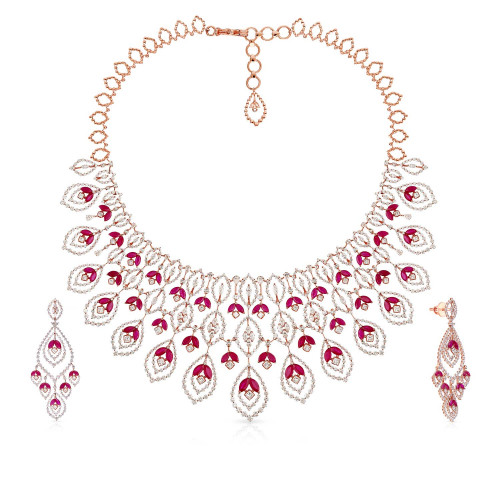 Malabar 18 KT Rose Gold Studded  Necklace Set NSFJNDBR0367NE