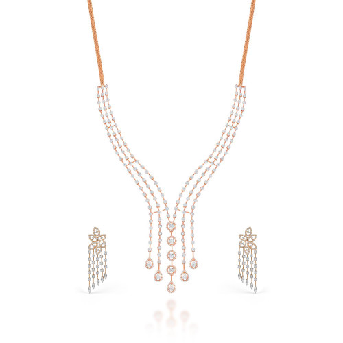Mine Diamond Studded Semi Long Gold Necklace Set NSMBNK20190