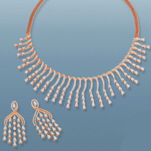Mine Diamond Studded Close to Neck Gold Necklace Set NSMBNK20209