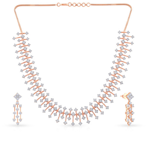 Mine Diamond Studded Close to Neck Gold Necklace Set NSMBNK20303