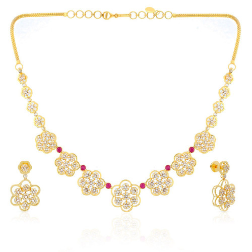 Era Uncut Diamond Studded Semi Long Gold Necklace Set NSNEERDZPSSUA001