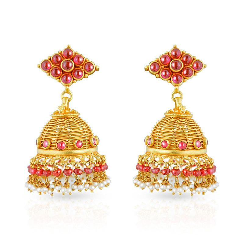 Varso Kempu Gold Alloy Pearl Dangler Earrings  211150