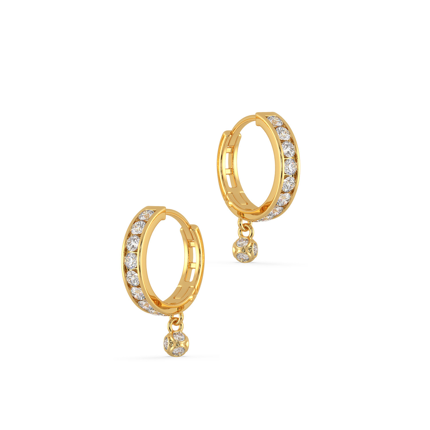 Mahi Gold Plated Single Line Crystals Hoop Bali Piercing Mens Earrings