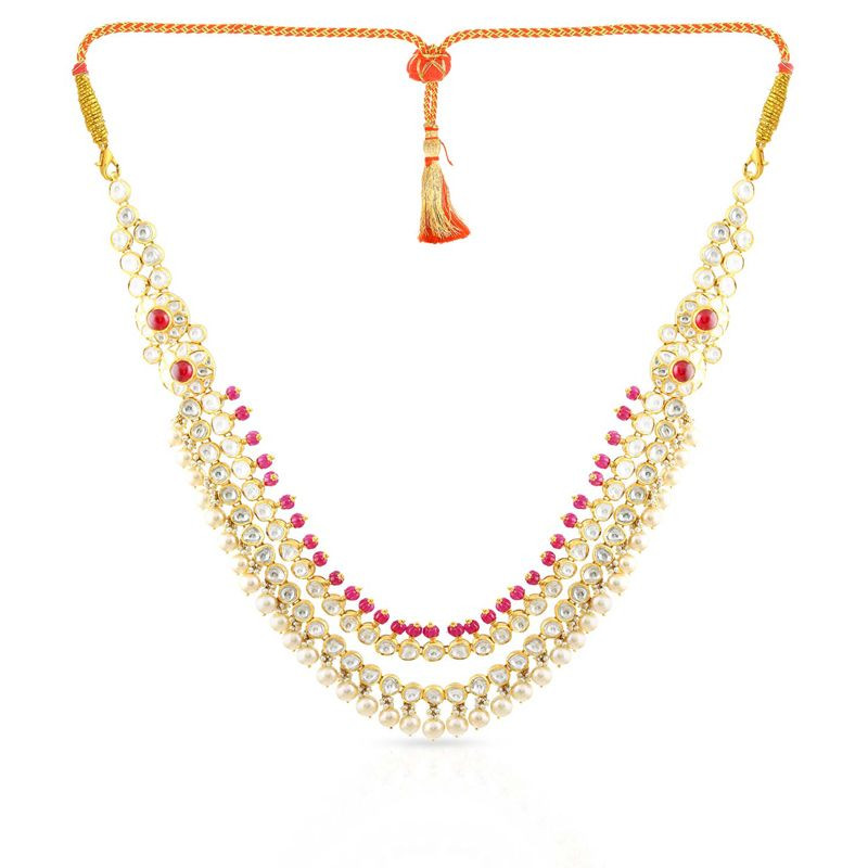 23k Gold and Diamond Polki Necklace Set with rubies embedded around un – G.  K. Ratnam