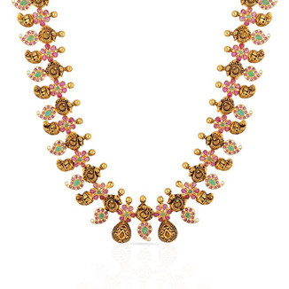 Buy Precia Gemstone 22 KT Gold Semi Long Necklace for Women Online