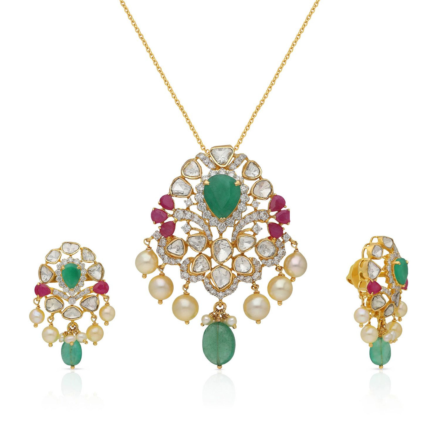 Viraaz Uncut Diamond Pendant Set PSPDFTP40009
