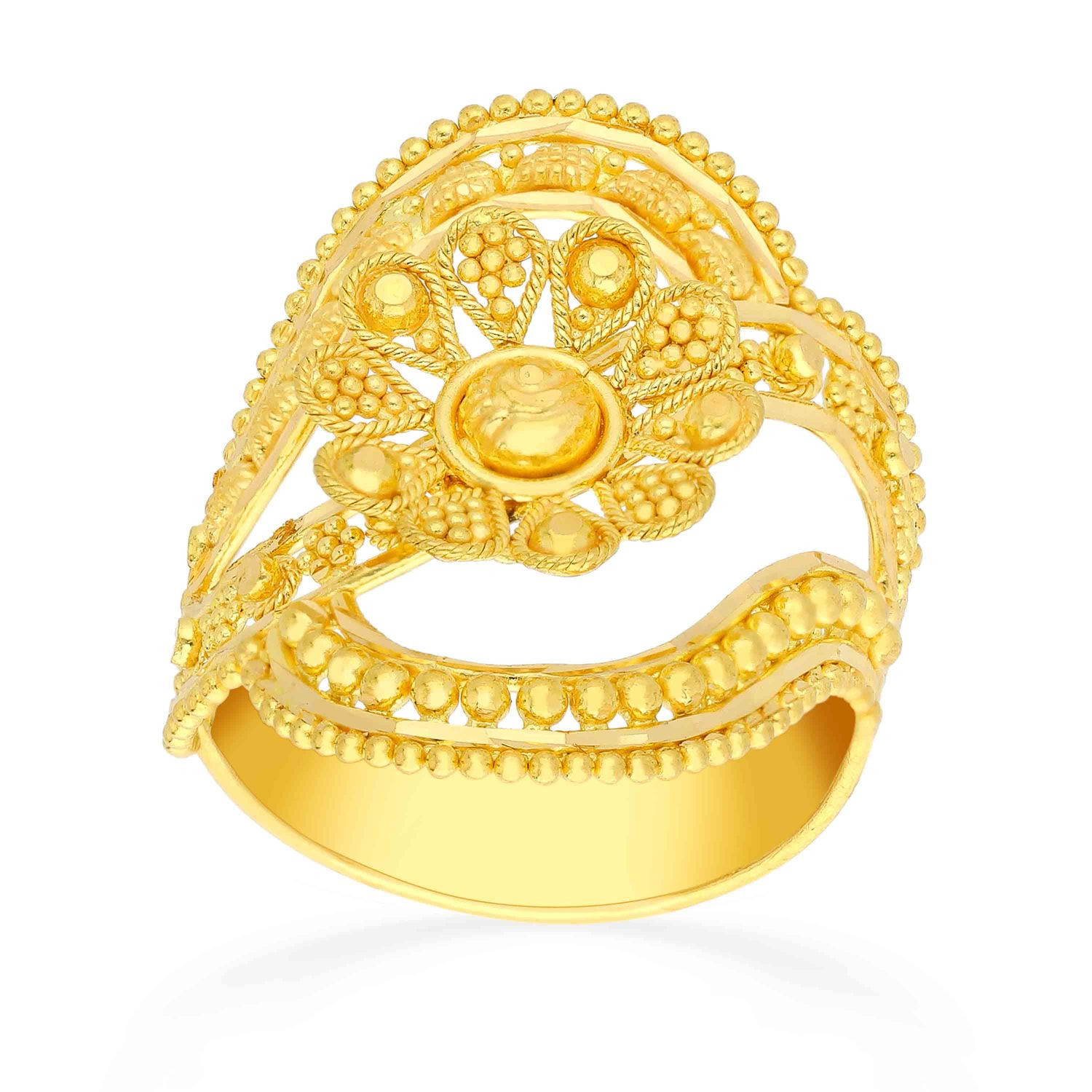 Temple Finish Flower Design Broad Finger Ring by Shree Radhe Pearls