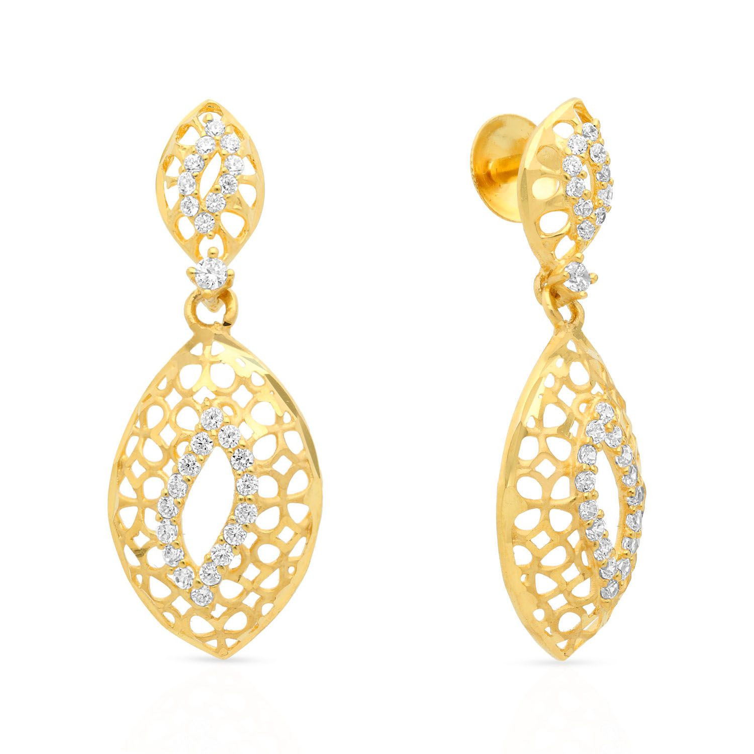 Malabar Gold and Diamonds 22 KT 916 purity Yellow Gold Malabar Gold  Earring SSNOEG020Y for Women  Amazonin Jewellery