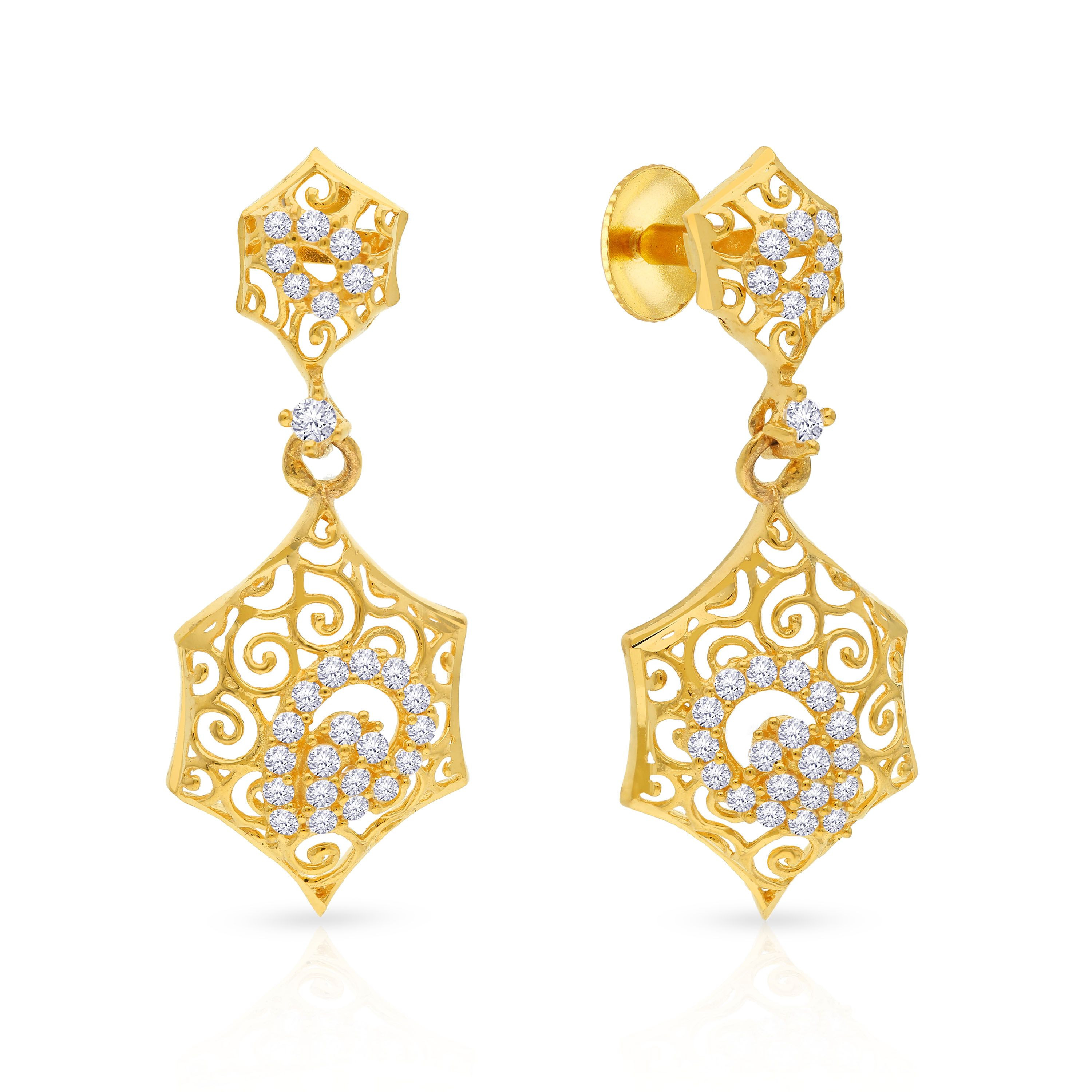 Malabar 22 KT Gold Studded Dangle Earring ERDZTP6754