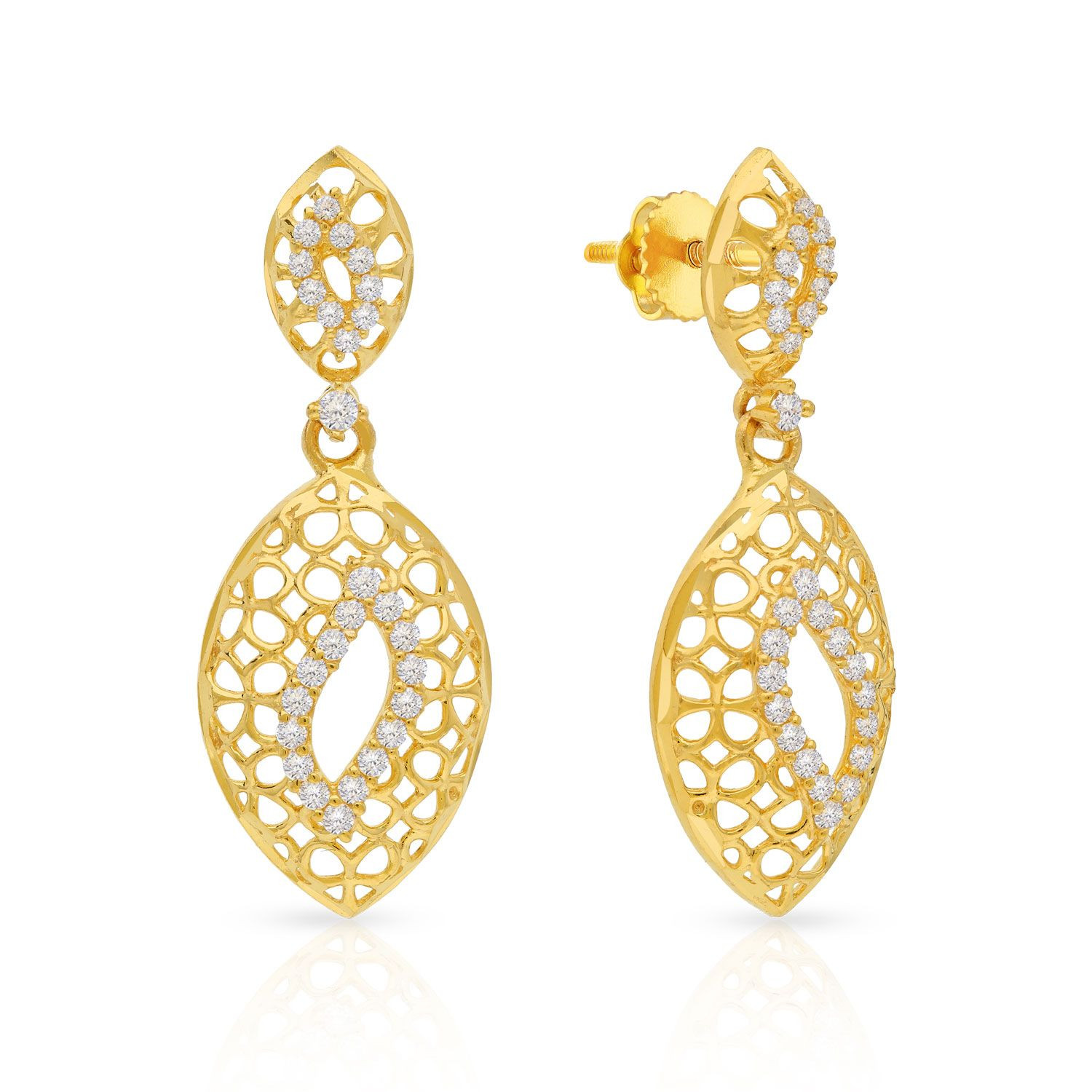 Malabar 22 KT Gold Studded Dangle Earring ERDZTP6842A