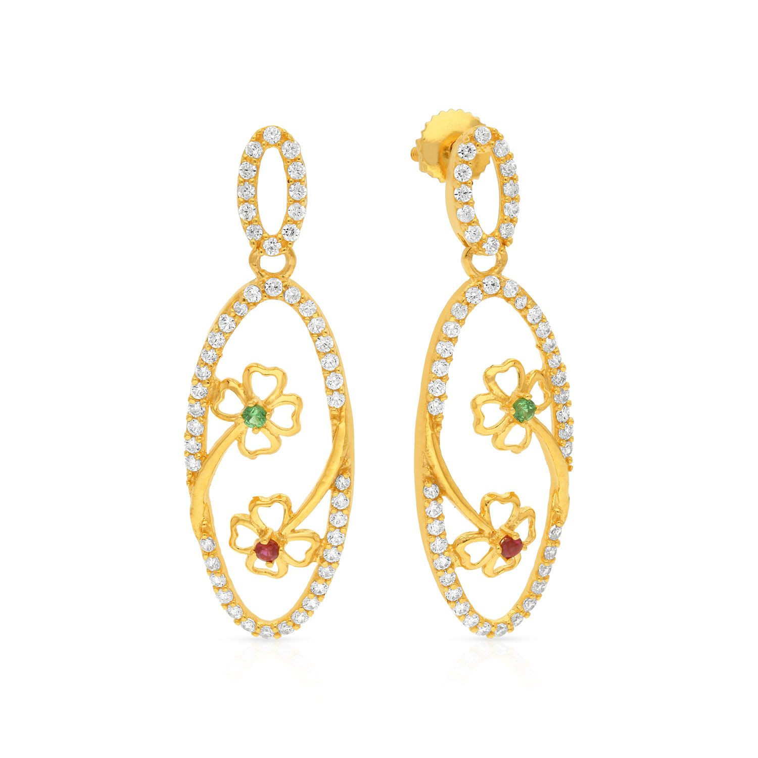 Malabar 22 KT Gold Studded Dangle Earring ERSK5558