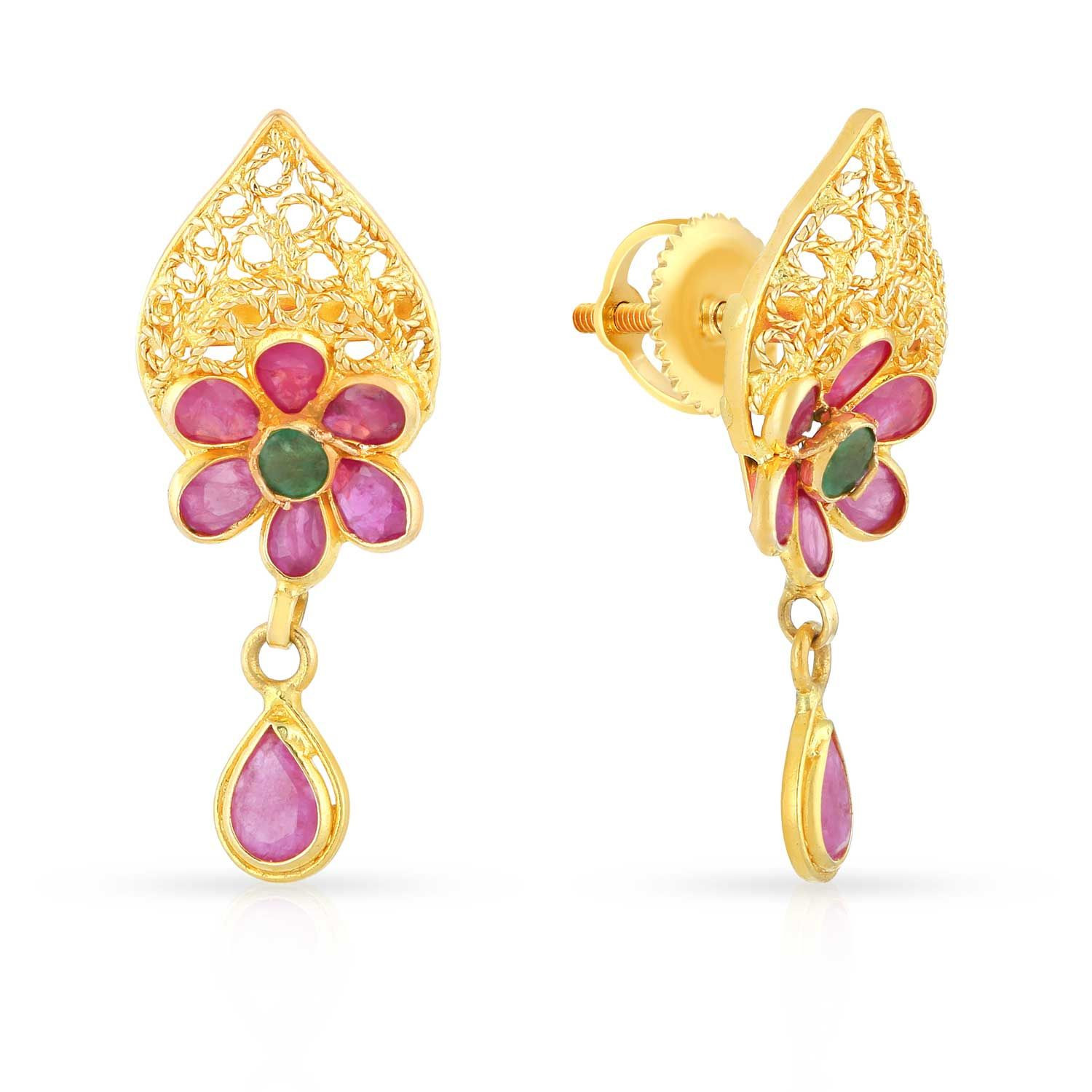Precia Gemstone Studded Drops Gold Earring ERSNGGM014