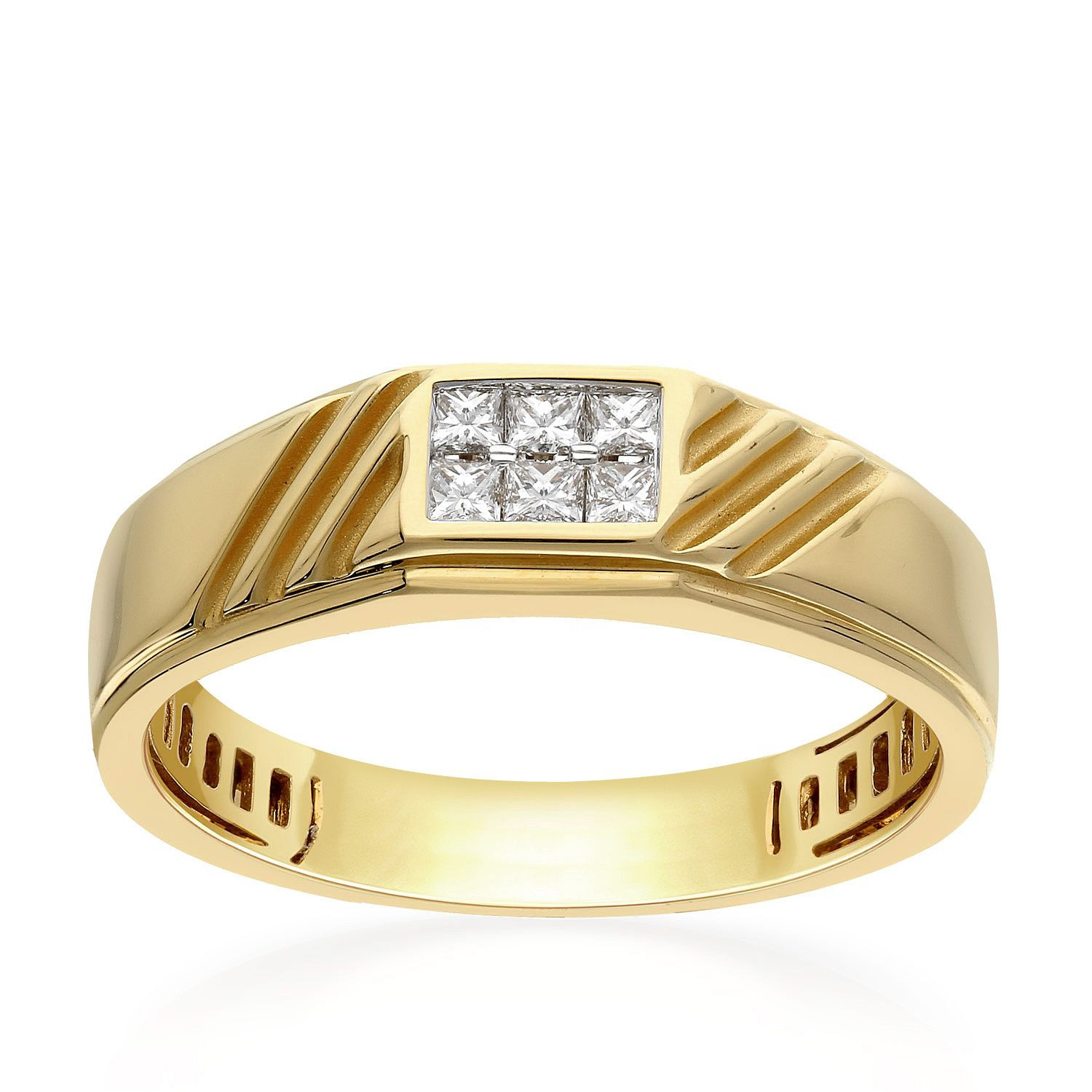 Mine Diamond Studded Gold Casual Ring FRGEN10651