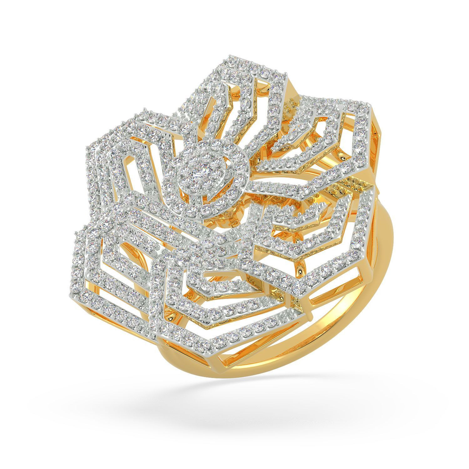 Mine Diamond Studded Gold Cocktail Ring FRGEN14797
