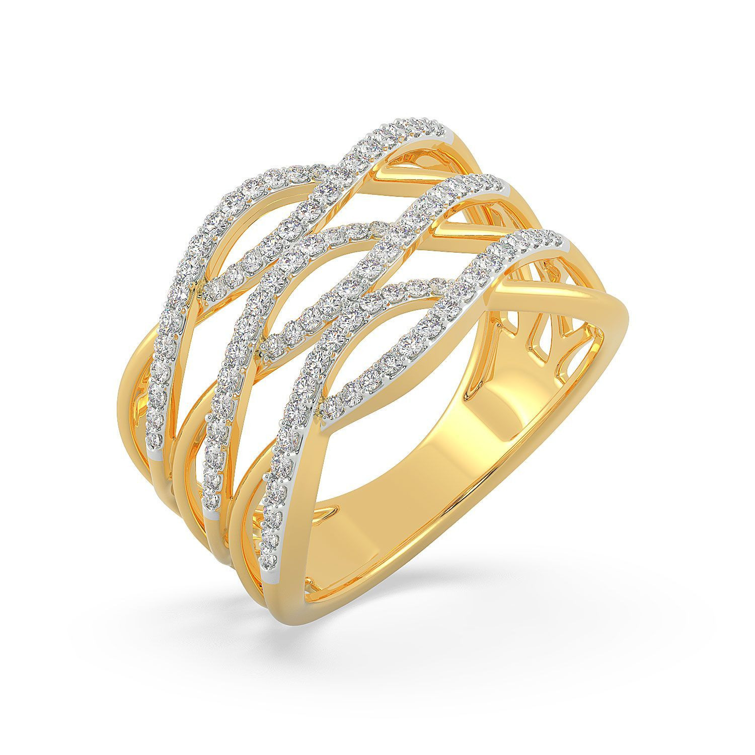Mine Diamond Studded Gold Broad Rings FRTND10092