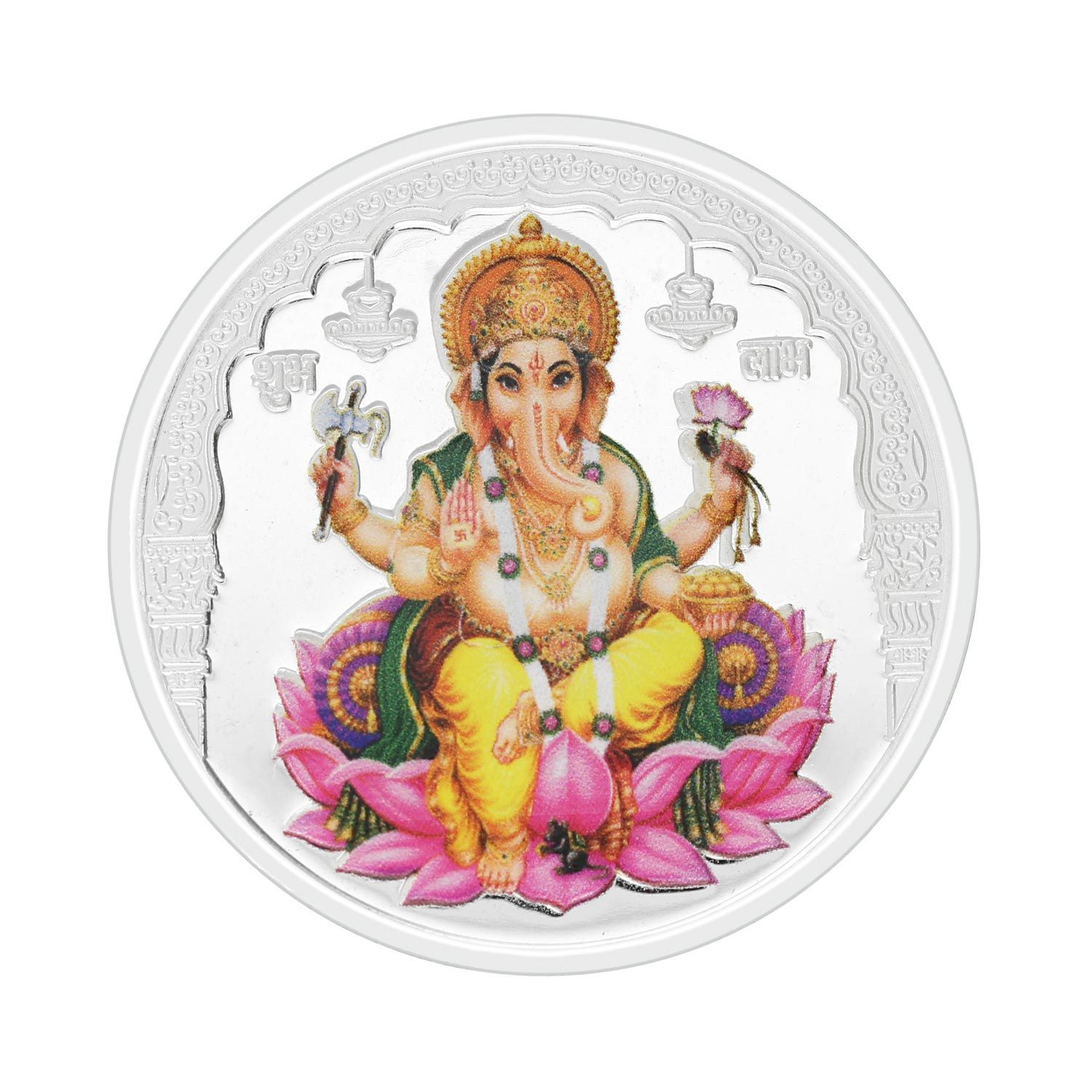 999 Purity 100 Grams Colour Ganesh Silver Coin MSGACL999P100G