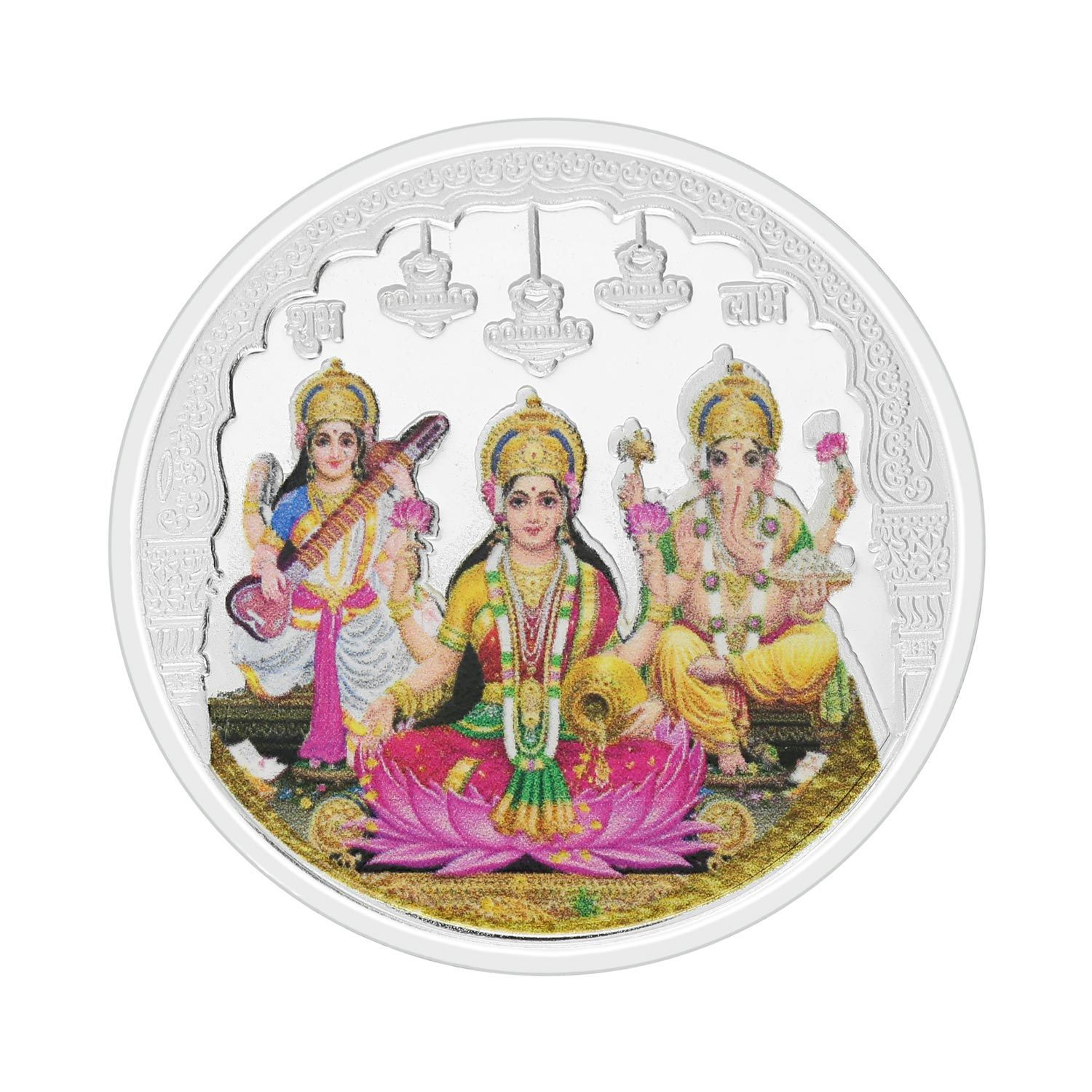 999 Purity 100 Grams Colour Laxmi Ganesh Silver Coin MSLGCL999P100G