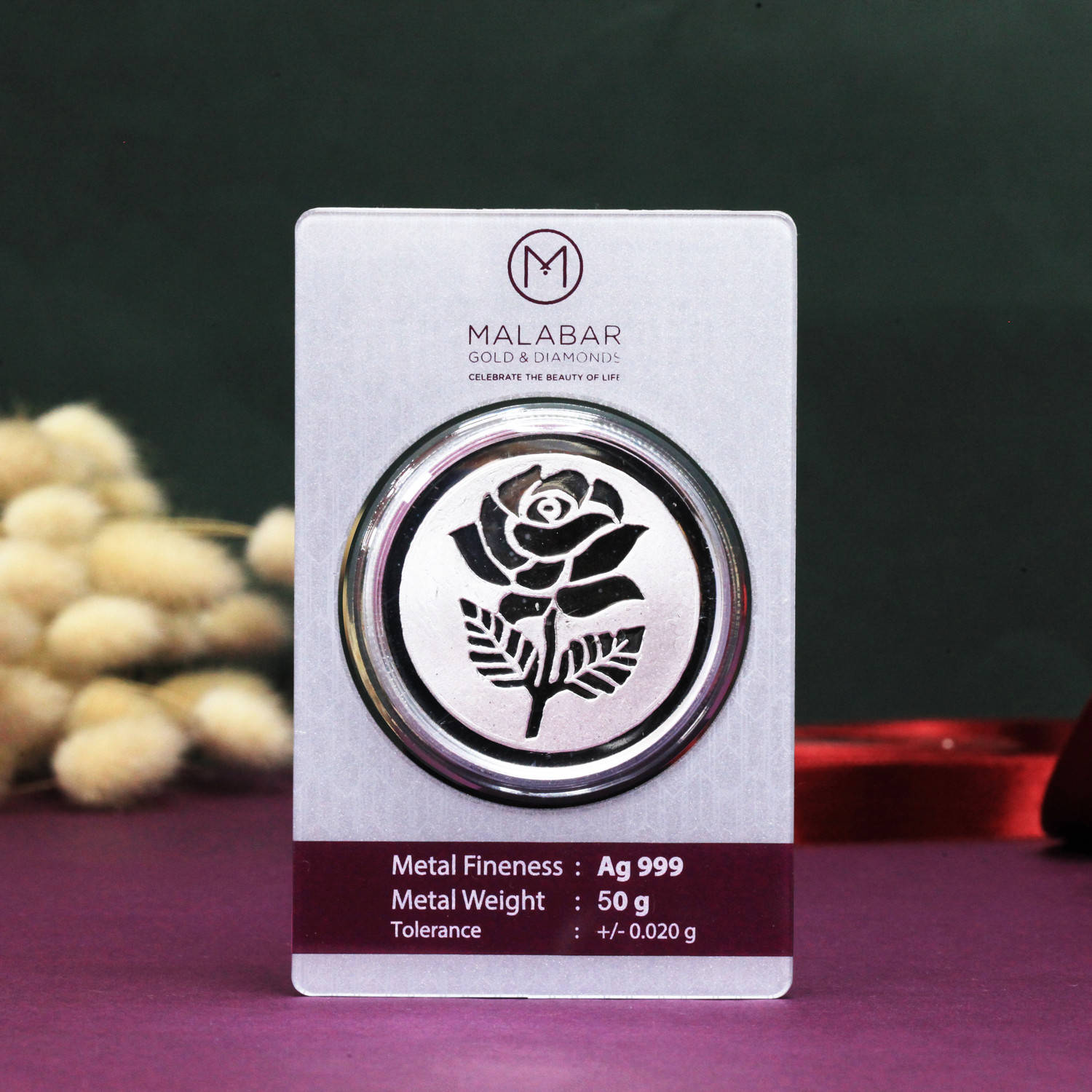 999 Purity 50 Grams Rose Silver Coin MSRSPL999P050G
