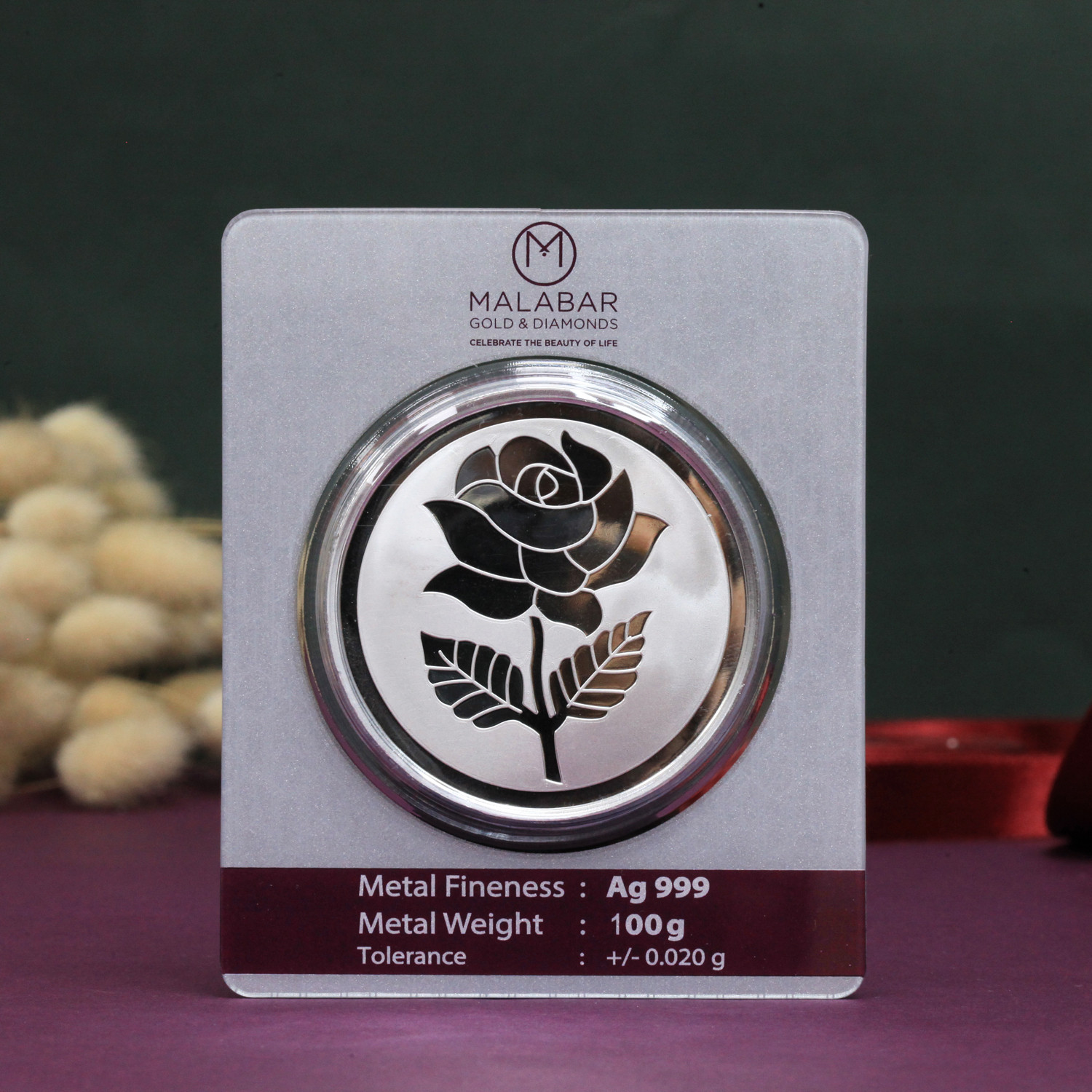 999 Purity 100 Grams Rose Silver Coin MSRSPL999P100G