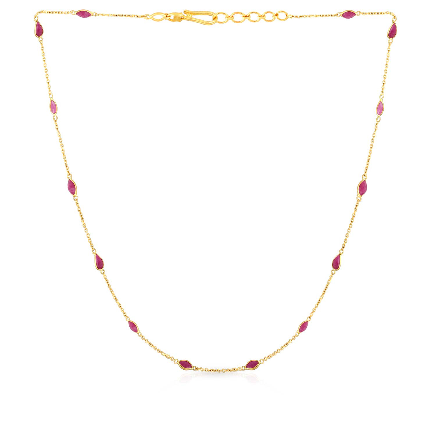 Precia Gemstone Studded Semi Long Gold Necklace NKSNGGM009