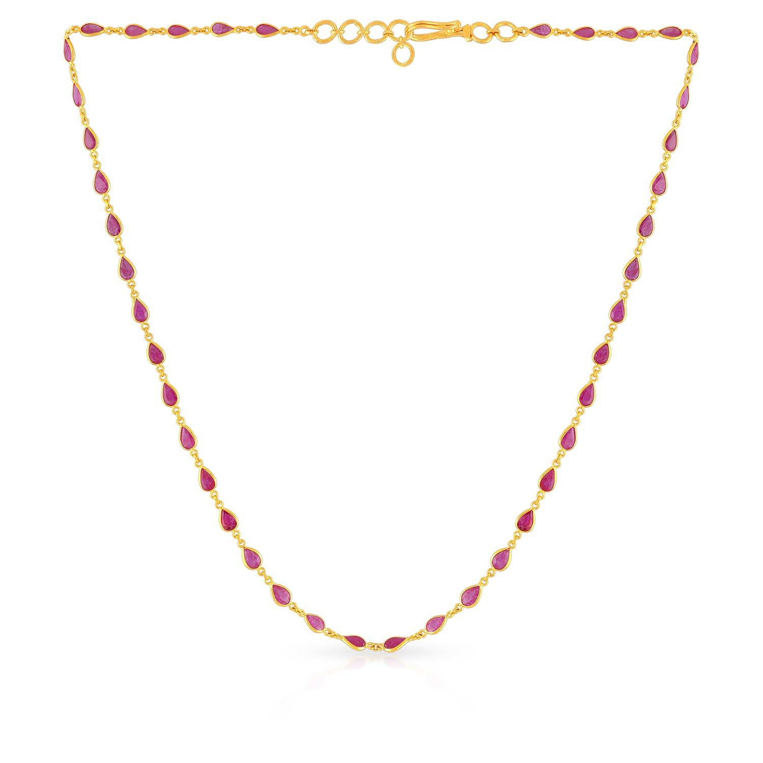 Precia Gemstone Studded Semi Long Gold Necklace NKSNGGM012
