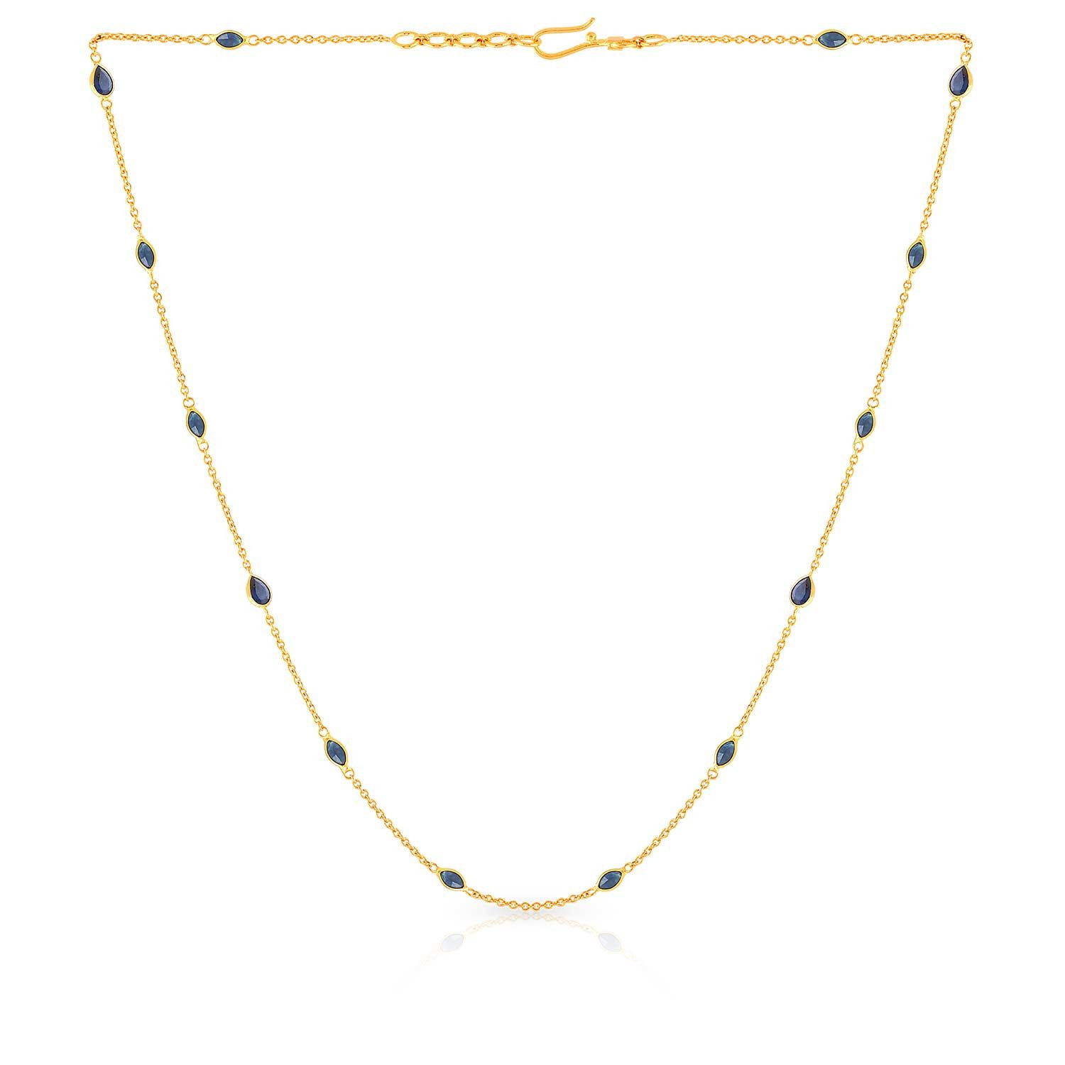 Precia Gemstone Studded Semi Long Gold Necklace NKSNGGM017