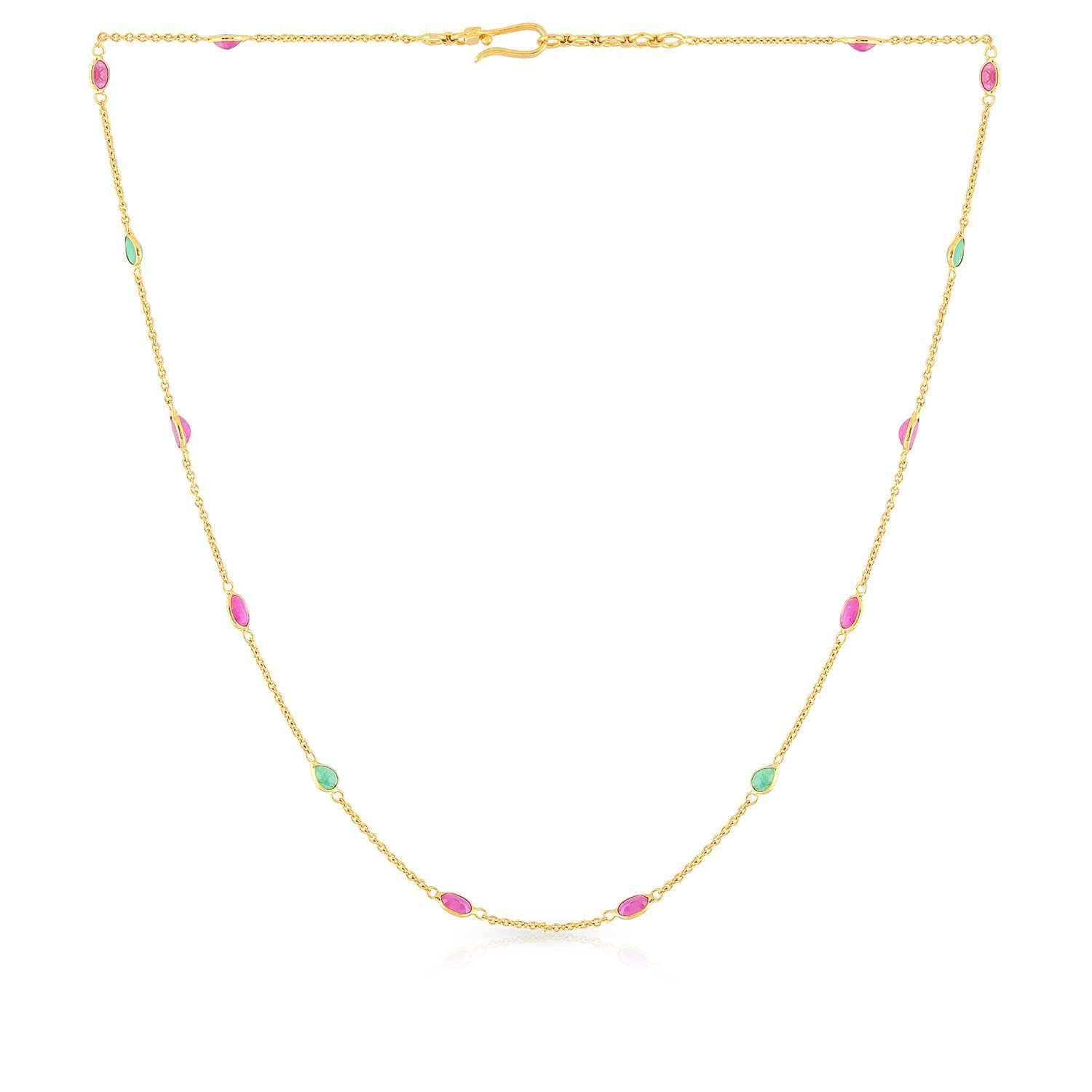 Precia Gemstone Studded Semi Long Gold Necklace NKSNGGM019