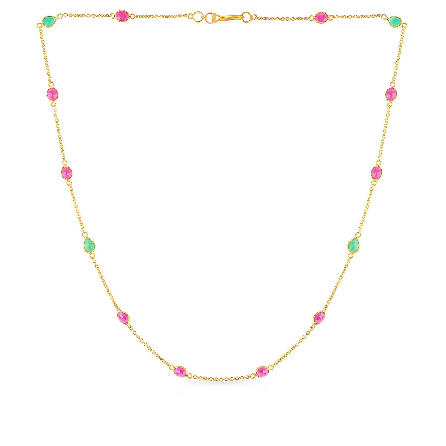 Precia Gemstone Studded Semi Long Gold Necklace NKSNGGM026