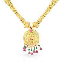 Malabar 22 KT Gold Studded Semi Long Necklace NNKTH042