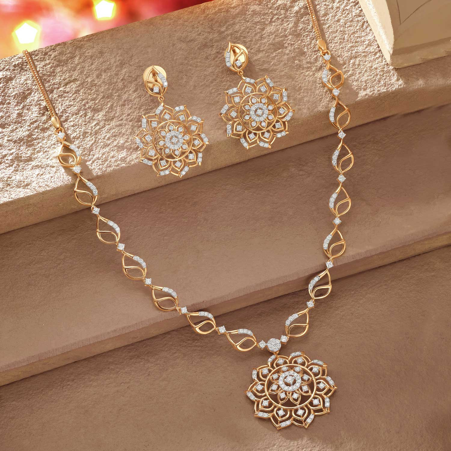 Gold and diamond necklace with price on sale