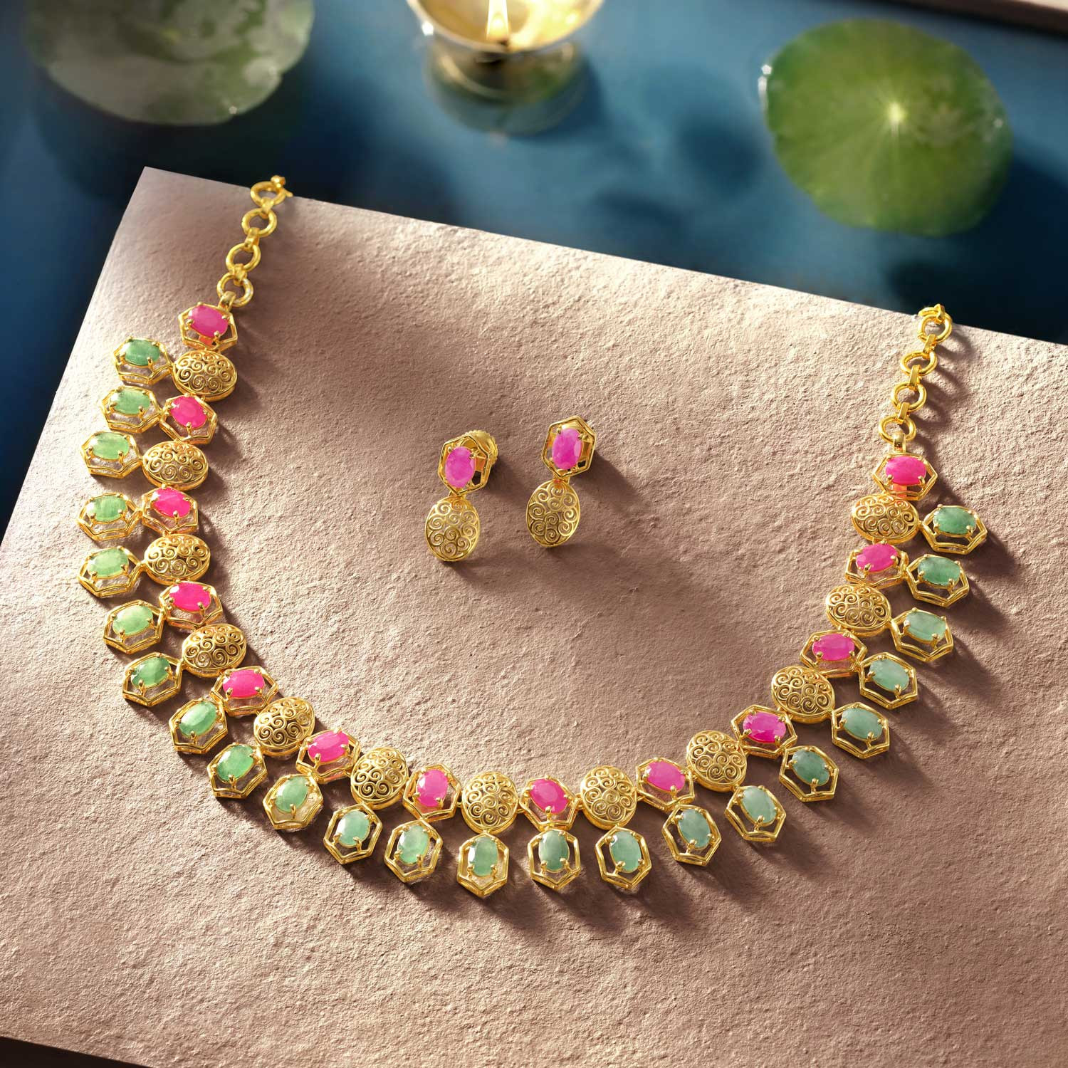 Buy Precia Gemstone Necklace Set NSPRGARA001NK2 for Women Online Malabar Gold Diamonds