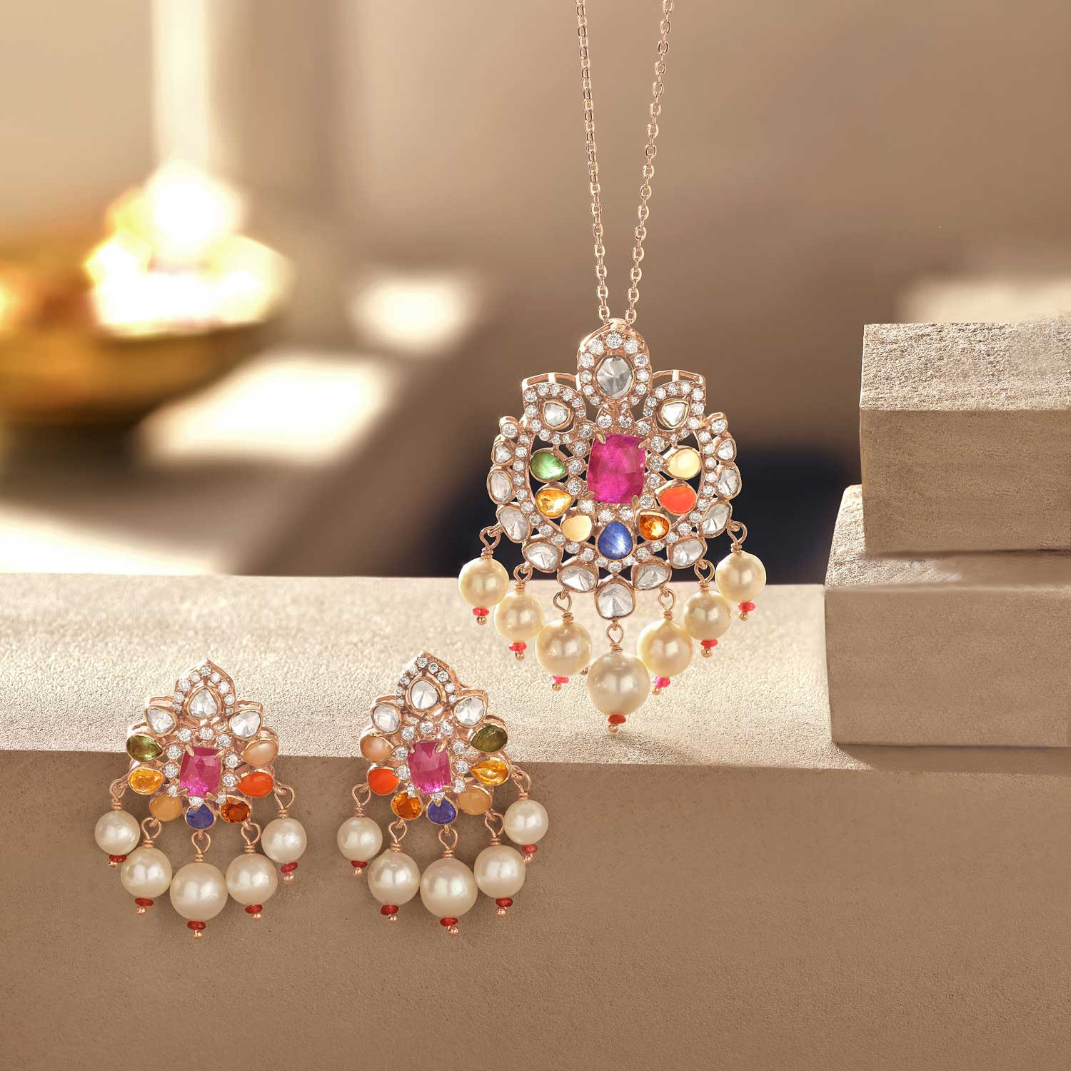 Uncut diamond pendant set hot sale