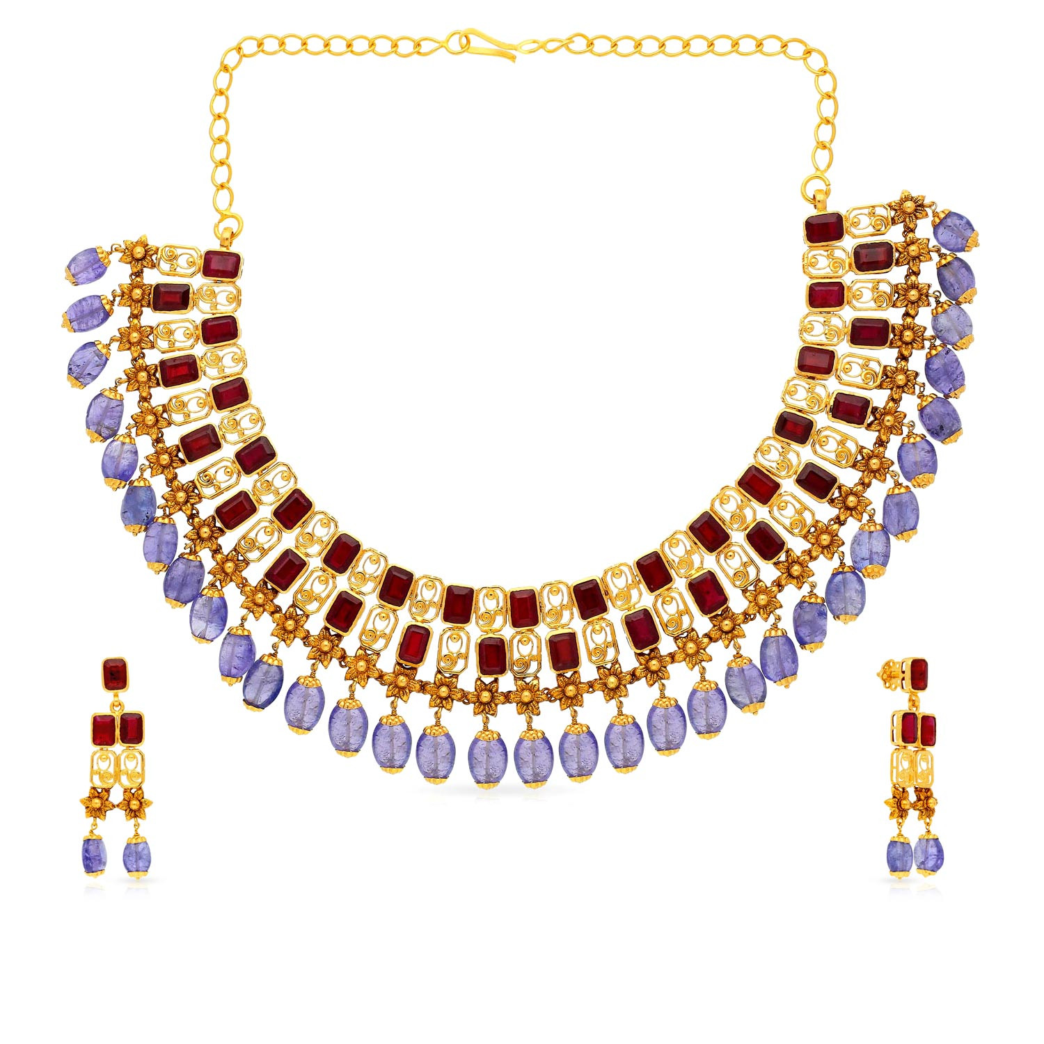Gemstone necklace malabar store gold