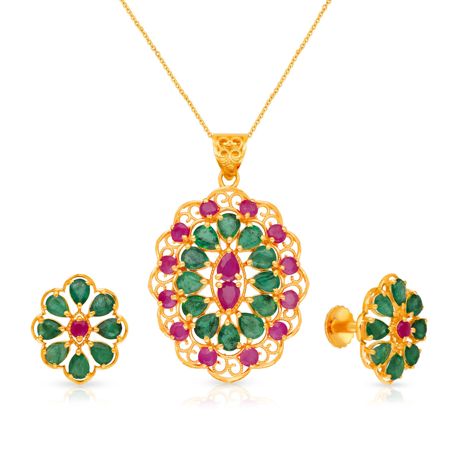 Buy Precia Gemstone Pendant Set PSPRGGEN371PN5 for Women Online Malabar Gold Diamonds