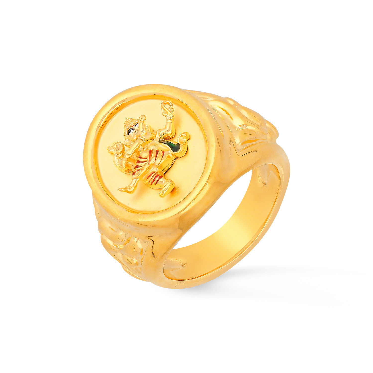 Lord Ganesh Mens Ring 22k gold - RiMs23921 - 22K Gold religious ring for  men, designed with a 3d figure of lord Ganesh on top. The ring is desig