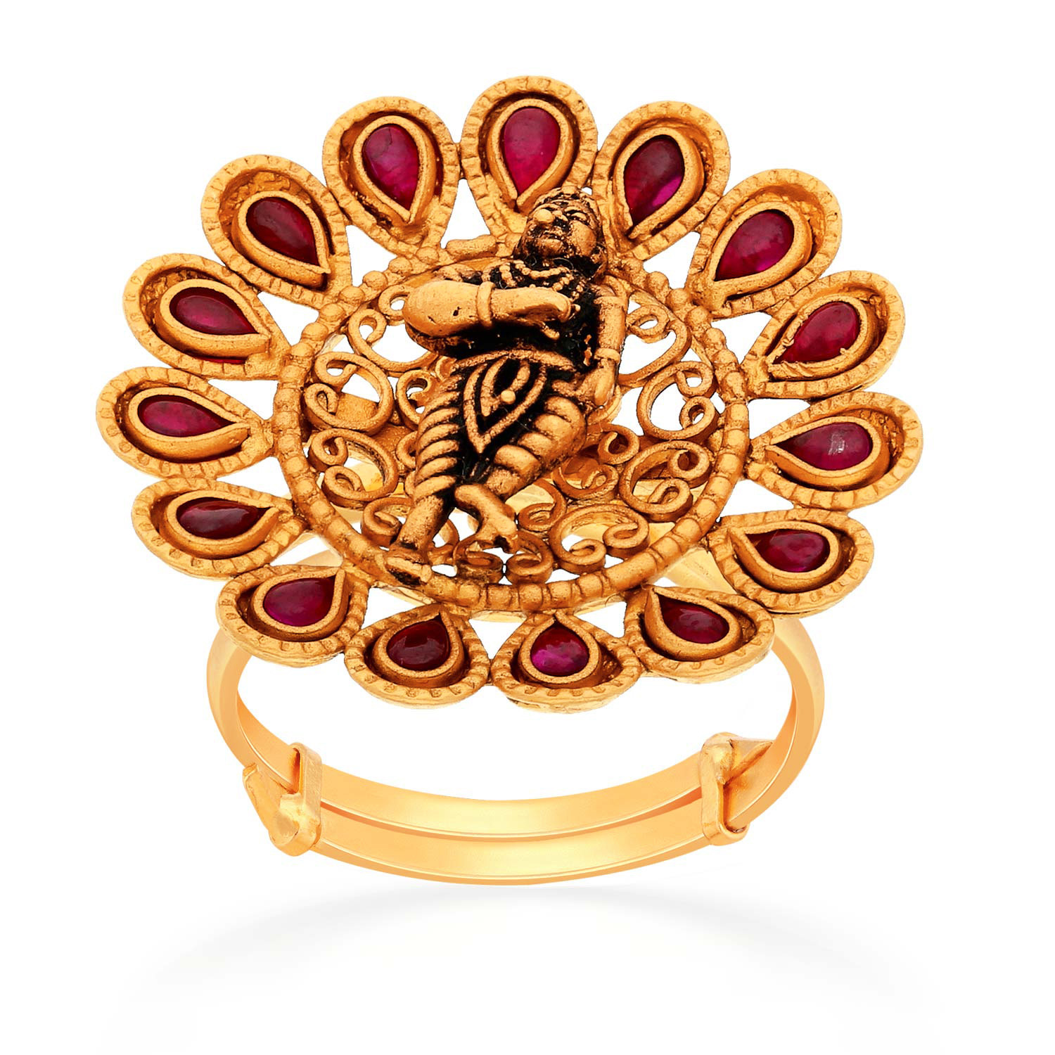 Traditional Vishnu Design Multi Stone Original Impon Gold Finger Rings  FR1198